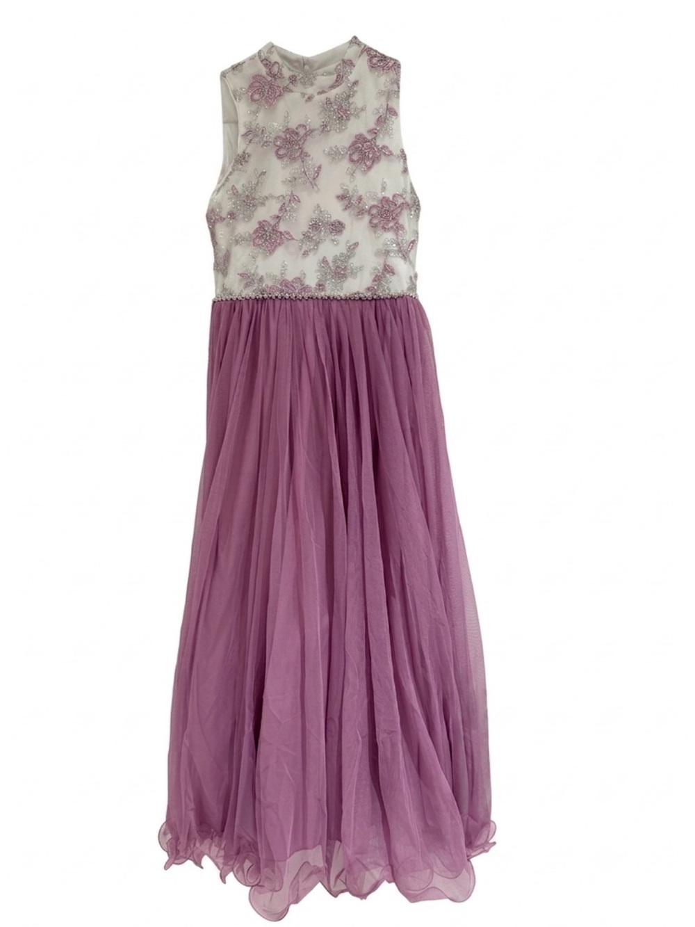 Speechless Big Girls Mock-Neck Tulle Maxi Dress in lilac size 14